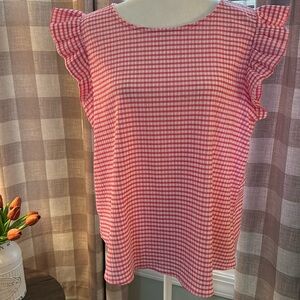 Les Amis Pink Plaid Ruffle Sleeveless Top Sz L
